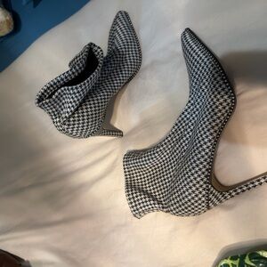 Bar III Black and White Houndstooth Heeled Boots